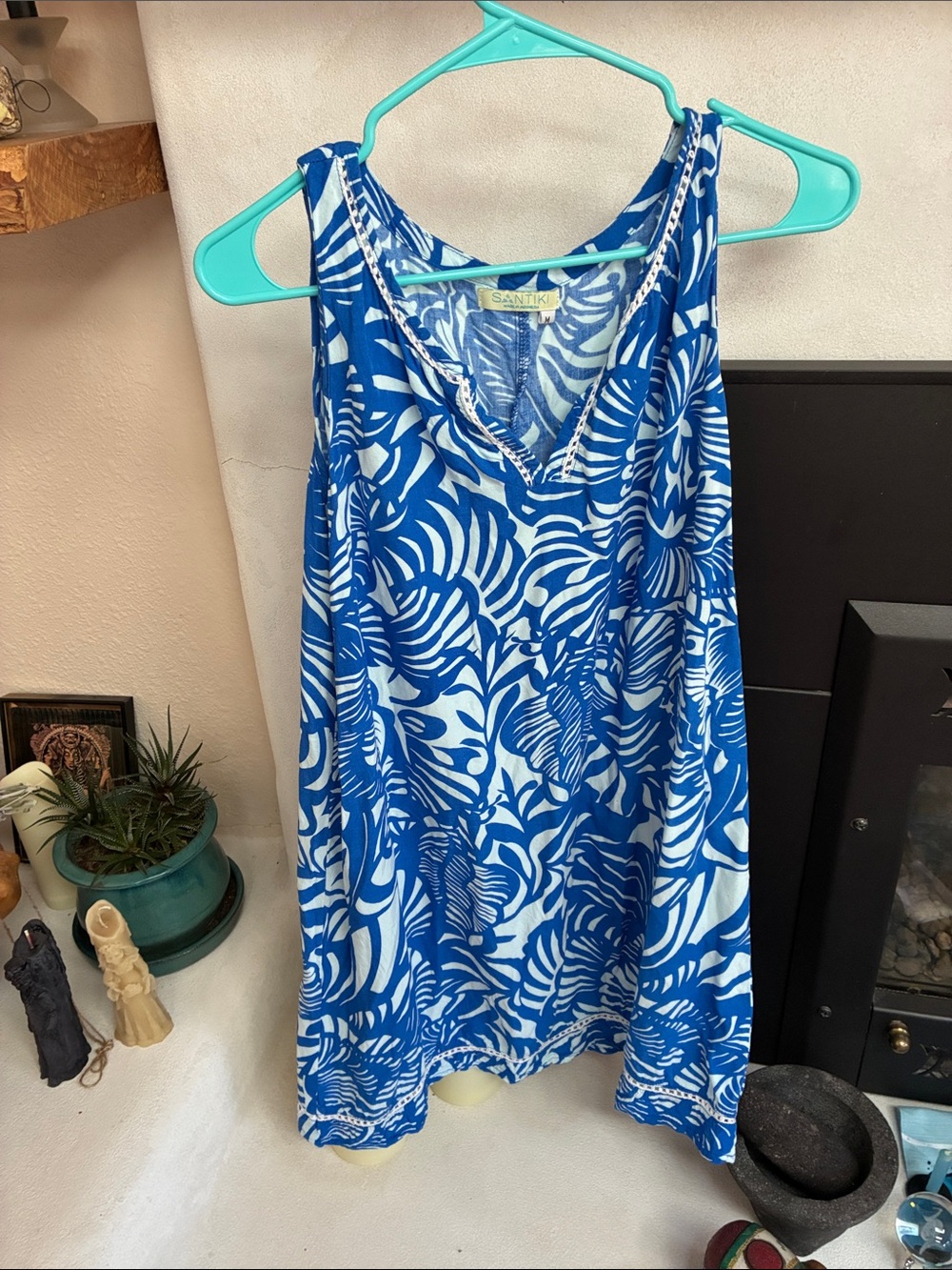Santiki Blue Floral V-Neck Tank Dress